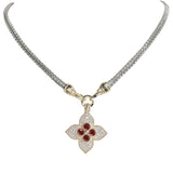 106346, 14K GOLD PLATED, FLOWER CLOVER CUBIC ZIRCONIA DESIGNER INSPIRED TOGGLE NECKLACE