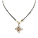 106346, 14K GOLD PLATED, FLOWER CLOVER CUBIC ZIRCONIA DESIGNER INSPIRED TOGGLE NECKLACE