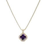 106352, 14K GOLD PLATED, CLOVER CUBIC ZIRCONIA WITH CRYSTAL RHINESTONE CHARM DESIGNER INSPIRED NECKLACE