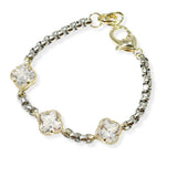 106358, 14K GOLD PLATED, TRIPLE CLOVER CUBIC ZIRCONIA DESIGNER INSPIRED BRACELET
