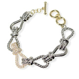 106369, 14K GOLD PLATED, PAVE CUBIC ZIRCONIA ACCENT ROPE DESIGNER INSPIRED BRACELET
