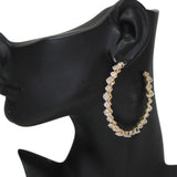 106377, SQUARE CUBIC ZIRCONIA ACCENT ROUND HOOP EARRING