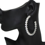 106378, SQUARE CUBIC ZIRCONIA ACCENT ROUND HOOP EARRING