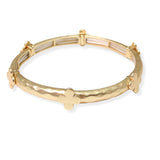 106392, CLOVER ACCENT HAMMERED METAL STRETCH BRACELET