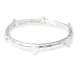 106392, CLOVER ACCENT HAMMERED METAL STRETCH BRACELET