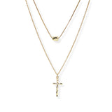 106404, DAINTY CROSS CHARM DOUBLE LAYERED NECKLACE