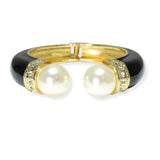 106423, ROUND PEARL ACCENT WITH PAVE RHINESTONE, ENAMEL OPEN CUFF BRACELET