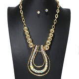 106449, HAMMERED TEARDROP WITH RHINESTONE, BALL BEADED NECKLACE