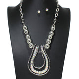 106449, HAMMERED TEARDROP WITH RHINESTONE, BALL BEADED NECKLACE