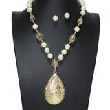 106455, TEARDROP RHINESTONE ACCENT WITH PEARL, BEAD STRAND TOGGLE NECKLACE