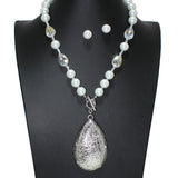 106455, TEARDROP RHINESTONE ACCENT WITH PEARL, BEAD STRAND TOGGLE NECKLACE
