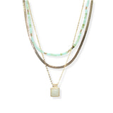 106465, SQUARE CHARM ACCENT SNAKE CHAIN, BEADED MULTI LAYERED NECKLACE
