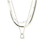 106465, SQUARE CHARM ACCENT SNAKE CHAIN, BEADED MULTI LAYERED NECKLACE
