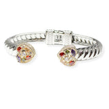 106513, 14K GOLD PLATED, HEART CUBIC ZIRCONIA ACCENT DESIGNER INSPIRED OPEN CUFF BRACELET