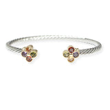 106514, 14K GOLD PLATED, CLOVER CUBIC ZIRCONIA ACCENT DESIGNER INSPIRED CUFF BRACELET