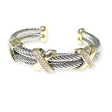 106518, 14K GOLD PLATED, TRIPLE X ACCENT PAVE CUBIC ZIRCONIA DESIGNER INSPIRED CUFF BRACELET