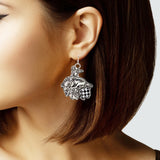 106528, WESTERN THEMED RODEO CHECKERED PRINT ACCENT DANGLE EARRING