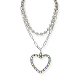 106580, 2 PIECES, WESTERN RHINESTONE HEART CHARM, BALL BEADED NECKLACE