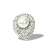 106586, PEARL WITH CRYSTAL RHINESTONE STRETCH RING
