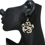 106588, LEOPARD PRINT FLOWER DANGLE EARRING