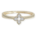 106643, 14K GOLD PLATED, FLOWER CLOVER PAVE CUBIC ZIRCONIA ACCENT DESIGNER INSPIRED BRACELET