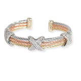 106647, 14K GOLD PLATED, TRIPLE X PAVE CUBIC ZIRCONIA ACCENT DESIGNER INSPIRED CUFF BRACELET