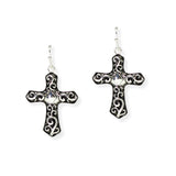 106715, CROSS FILIGREE ENGRAVED DANGLE EARRING