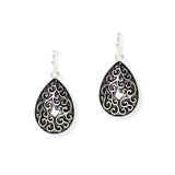 106716, TEARDROP FILIGREE ENGRAVED DANGLE EARRING