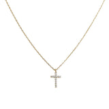 106750, GOLD DIPPED, BRASS, DAINTY PAVE CUBIC ZIRCONIA CROSS PENDANT NECKLACE