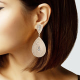 103816, BIG TEARDROP PEARL, CRYSTAL RHINESTONE ACCENT DANGLE CLIP ON EARRING
