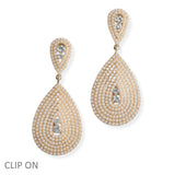 103816, BIG TEARDROP PEARL, CRYSTAL RHINESTONE ACCENT DANGLE CLIP ON EARRING