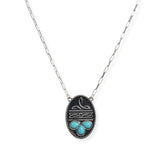 106845, WESTERN THEMED, SYMBOL ENGRAVED WITH TURQUOISE STONE PENDANT NECKLACE