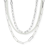 106866, 3 PIECES, PAPERCLIP CHAIN, PEARL BEADED NECKLACE SET