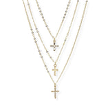 106868, PAVE CROSS CHARM TRIPLE LAYERED NECKLACE