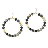 107322, SQUARE AGATE STONE WITH GLASS BEADED ROUND DANGLE EARRING