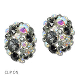 Oversized Oval Shaped Multi Rhinestone Clip on Earring - view 8