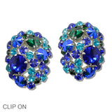 108502, OVERSIZED OVAL SHAPED MULTI RHINESTONE CLIP ON EARRING