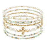 108547, CROSS ACCENT DAINTY MULTI LAYERED BEADED STRETCH BRACELET