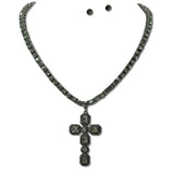 Rhinestone Embellished Cross Pendant Necklace - view 6