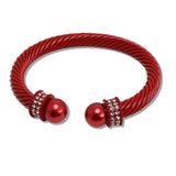108640, PEARL WITH CRYSTAL RHINESTONE ACCENT CABLE CUFF BRACELET wholesale fashion jewelry - GOOD FEELINGS, INC