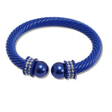 108640, PEARL WITH CRYSTAL RHINESTONE ACCENT CABLE CUFF BRACELET wholesale fashion jewelry - GOOD FEELINGS, INC