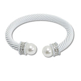 108640, PEARL WITH CRYSTAL RHINESTONE ACCENT CABLE CUFF BRACELET wholesale fashion jewelry - GOOD FEELINGS, INC