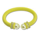 108640, PEARL WITH CRYSTAL RHINESTONE ACCENT CABLE CUFF BRACELET wholesale fashion jewelry - GOOD FEELINGS, INC