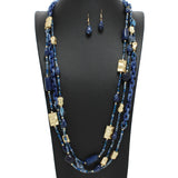 108746, AGATE STONE ACCENT ACRYLIC GLASS BEADED LAYERED LONG NECKLACE