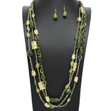 108746, AGATE STONE ACCENT ACRYLIC GLASS BEADED LAYERED LONG NECKLACE