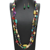 108746, AGATE STONE ACCENT ACRYLIC GLASS BEADED LAYERED LONG NECKLACE