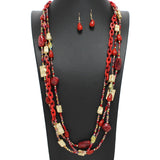 108746, AGATE STONE ACCENT ACRYLIC GLASS BEADED LAYERED LONG NECKLACE