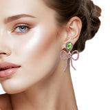 108753, PINK RIBBON PAVE CRYSTAL RHINESTONE DANGLE EARRING