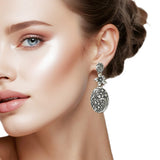 108764, WESTERN ENGRAVED FLOWER METAL DANGLE EARRING