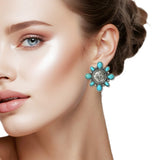 108772, WESTERN ENGRAVED BUFFALO TURQUOISE STONE POST EARRING